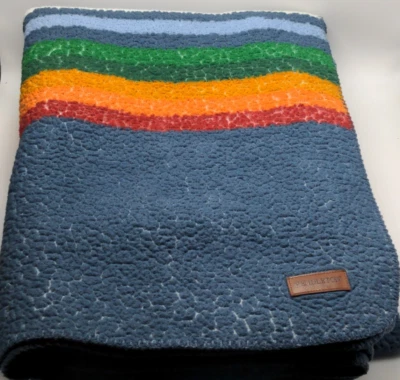 Pendleton Sherpa Fleece Stripe Blanket 64” x 90" Twin Size Reversible *READ DESC - Image 1 of 4