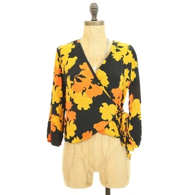 Top envolvente Topshop Big Bloom talla 4 cuello en V corbata lateral floral informal NUEVO B49 Foto 1 de 4