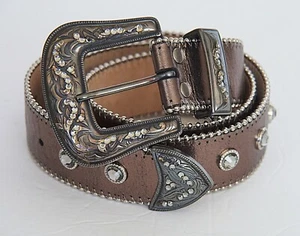 Leatherock Crystal Bronze Metallic Leather Belt Size M - Picture 1 of 4