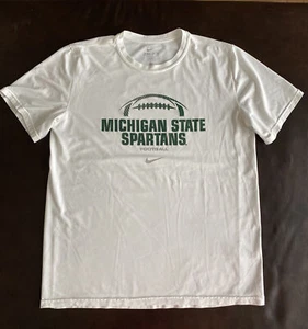 Nike Dri Fit Michigan State Spartan Football T-Shirt Short Sleeve Tee L White - Picture 1 of 5