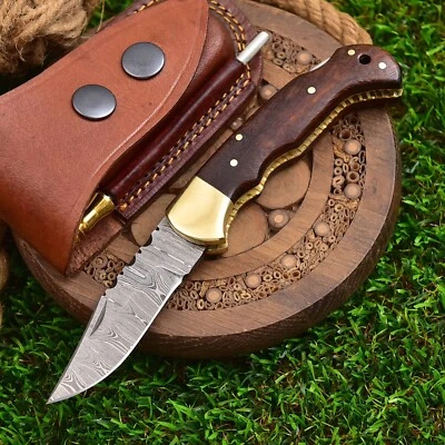 Custom Handmade Damascus Steel Pocket Knife Folding Blade /Hunting / Camping EDC - Image 1 of 4