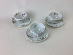 3 Charles Ahrenfeldt Limoges Porcelain Cup and Saucers Yellow Pink Blue Flowers - Picture 1 of 3