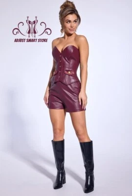 Corset Top With Skirt Leather Gothic Bustier BDSM Steel Boned Overbust Corset US - Image 1 of 4