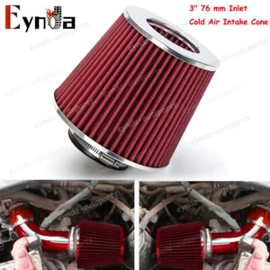 3" 76mm High Flow Inlet Cold Air Intake Cone Replacement Dry Air Filter Red - Picture 1 of 9