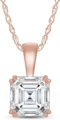 Collar colgante solitario de circonita cúbica corte Asscher de plata de ley maciza de 18" Foto 1 de 4