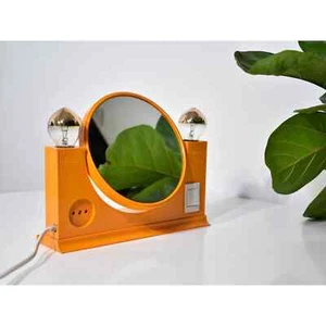 Vintage Orange Plastic Desk Mirror / Illuminated Vanity Mirror / Space Age 70s - Picture 1 of 9