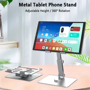 Metal Height Adjustable Tablet Stand Riser 360° Rotatable Desk Holder For iPad - Picture 1 of 17