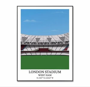 Póster de fútbol americano West Ham, póster del estadio de Londres, póster del estadio West Ham, A4 - Imagen 1 de 4