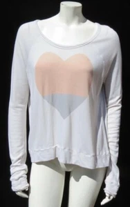 SUNDRY Heart Ultra Soft Thin Slouchy Raglan Pullover Sweatshirt Top 2 USA M - Picture 1 of 5