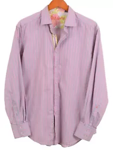 Robert Graham Pink Gray Striped 100% Cotton Embroidered Button Up Casual Shirt L - Picture 1 of 12
