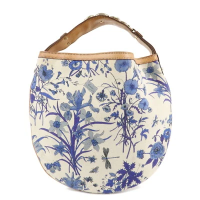 GUCCI Horsebit Flora Bolso de Hombro Lona Cuero 170013 Auténtico Usado Foto 1 de 4