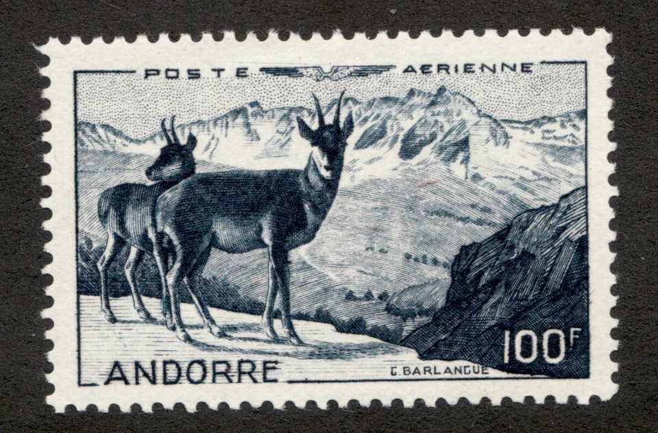 1950 French Andorre Sc# C1 Airmail, 100F, European Animal, Chamois MNH Cv$87.50 - Image 1 of 1