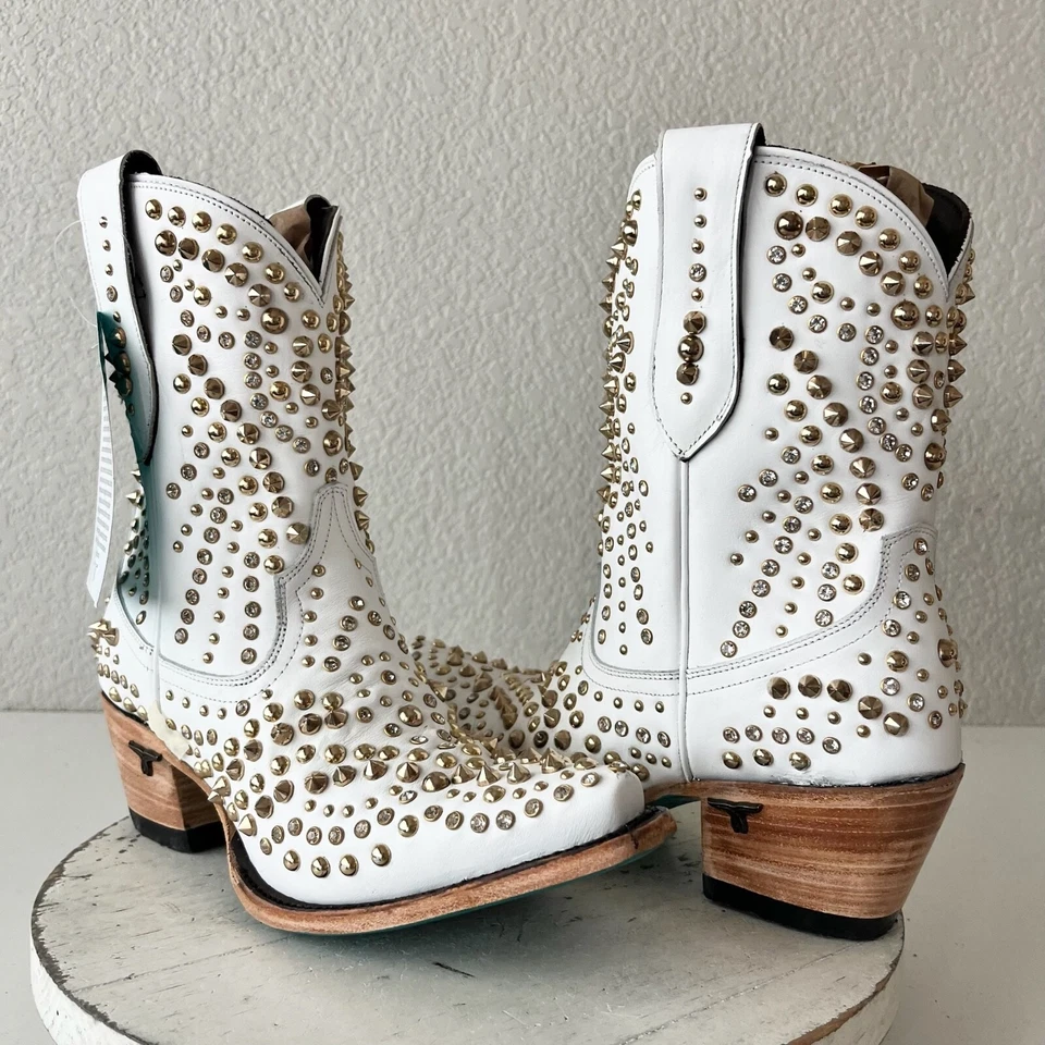 Lane DOLLY Womens Cowboy Bootie 8 White Gold Western Cowgirl Short Ankle Boots - Image 1 of 4