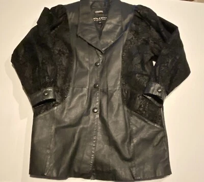 Casaco trench coat feminino vintage WILSONS COURO camurça preta com isolamento fino XS - Imagem 1 de 4