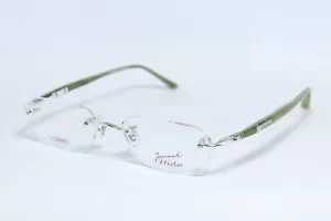 YAMANOUCHI HIDE H-025 PS Vintage Eyeglasses Rimless Silver-Olive TITANIUM Rare - Picture 1 of 9