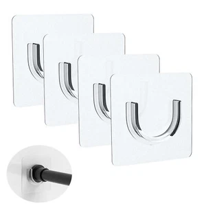 Adhesive Shower Rod Holders Tension Rod Invisible Holder No Drilling Wall Mount - Picture 1 of 7
