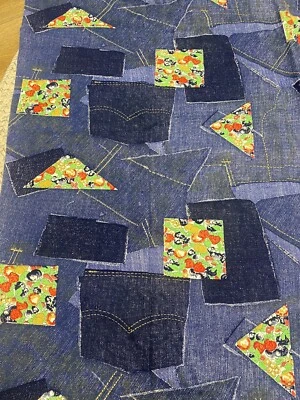 BOHO Hippie Poli Elástico TELA Tramposo Patchwork Imitación Azul Vaqueros Denim 3 Yardas Foto 1 de 4