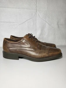 ***Ecco Men's Brown Leather Lace-Up Derby Dress Shoes Size 9  - Picture 1 of 8