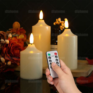 3x Flickering LED Pillar Candle Lights Battery Operated w/ Timer Remote Control