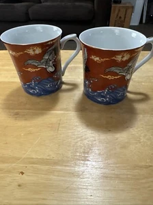 Vintage TAKAHASHI San Francisco Kranich Wasser Porzellan Tasse Japan, 2er Set - Bild 1 von 15