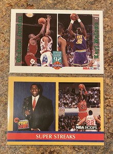 MICHAEL JORDAN 1990-91 NBA HOOPS W/ MAGIC JOHNSON & 92-93 HOOPS W/ MALONE LOT(2)