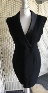NWT PIED A TERRE LBD Black Wrap Tuxedo Sleeveless Short Dress Silk Trim UK 10 - Picture 1 of 14