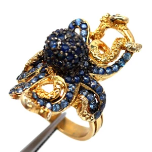 925 Plata de Ley Zafiro Azul Dos Tonos Calamar Joyería Anillo Tamaño 9.5 - Imagen 1 de 4