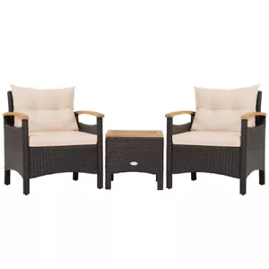 3PCS Patio Outdoor Furniture Rattan Conversation Sofa Set w/Removable Cushions - Picture 1 of 10