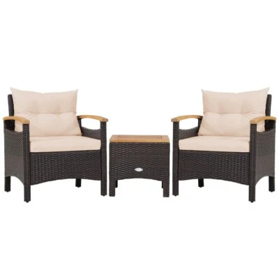 Juego de sofá de conversación de ratán para muebles de exterior de patio de 3 piezas con cojines extraíbles Foto 1 de 4