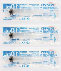 3 x NIPRO DISPOSABLE SYRINGE LATEX FREE HIGH QUALITY WITHOUT NEEDLE 10 ML - Picture 1 of 3