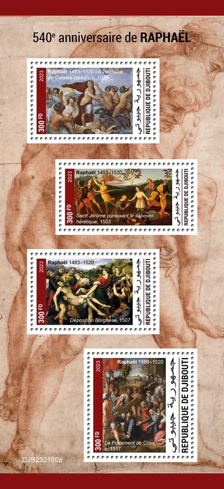 Estampillas artísticas de Rafael MNH 2023 Djibouti M/S Foto 1 de 1