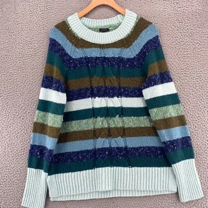 Talbots Sweater Womens Medium Blue Multi Stripe Cable Knit Wool Blend Pullover - Bild 1 von 11