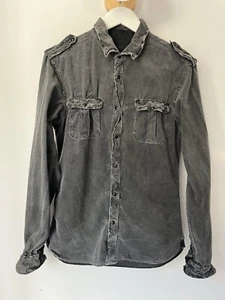 Camisa Allsaints Pana Cordón Gris A Presión Cableado Dobladillos Envejecidos Pequeña - Imagen 1 de 10