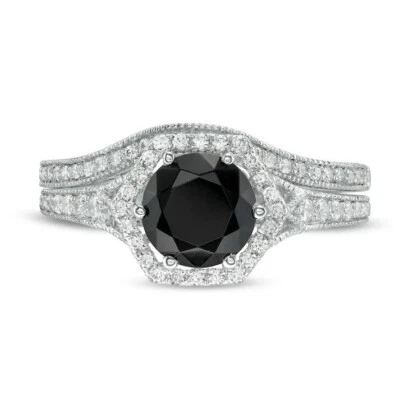 1.25 CT Round cut black onyx & diamond women's wedding Ring set in 925 Silver - Image 1 of 4