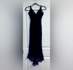 Maxi abito vintage Free People seta nero pizzo stravagante gotico elegante classico - Foto 1 di 4