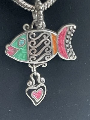 Precioso Collar de Plata Brighton LIL SEA Rosa Verde Esmalte Pez Corazón Colgante Foto 1 de 4
