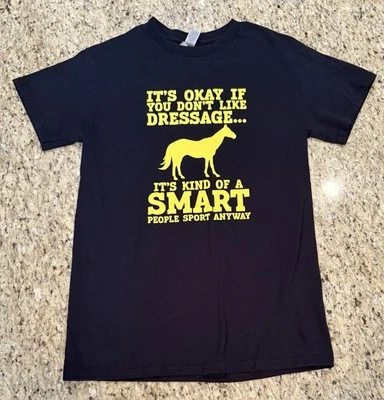 Divertida Camiseta Negra Amarilla Doma Ecuestre Equitación Talla Pequeña Foto 1 de 2