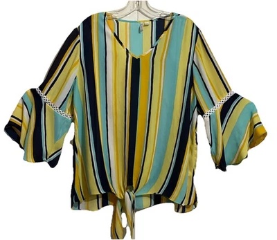 Cato Est 1946 Top Womens Sz 14/16 Striped Flutter Sleeve & Tie Front High Low - Image 1 of 4