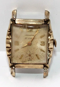 BENRUS 21 JEWELS MEN'S Wrist Watch 10K rolled gold plated Winds / Ticking / Good - Picture 1 of 6