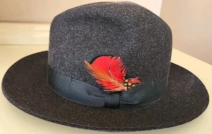 Buranelli Black Fedora Hat W/Feather 58 (7 1/4) 100% Rabbit Fur Felt – Italy - Picture 1 of 19