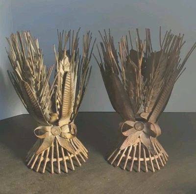 2 SOPORTAVELAS DE TRIGO Cónico Granja Dorado Rústico Metal Envejecido Ver Foto 1 de 4