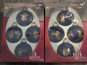 Vintage Christmas By Krebs 8 Pack Glass Ball Ornaments Purple Angel Blowing Horn - Picture 1 of 17