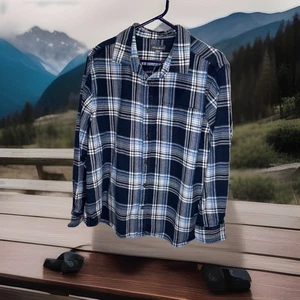 Eddie Bauer Flannel Button Up Shirt Sz XL Blue Plaid Cotton Long Sleeve Winter - Picture 1 of 12