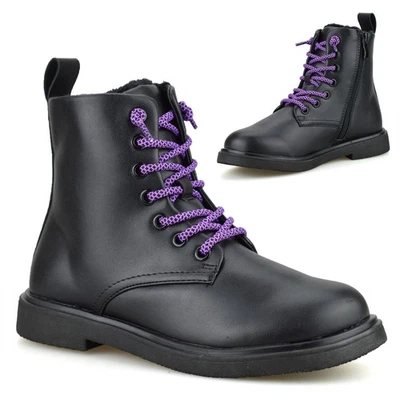 Girls Kids Childrens Zip Up Warm Fur Winter School Ankle Biker Boots Shoes Size - Image 1 of 4