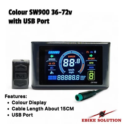 EBIKE SOLUTION# Ebike Farbe SW900 USB LCD Display Steuerung Elektrofahrrad Geschwindigkeitsmesser 36-72V