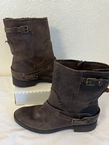 enzo angiolini Womens Boots Combat Easaharia Brown Leather Size 8.5M 1.25” Block - Picture 1 of 8