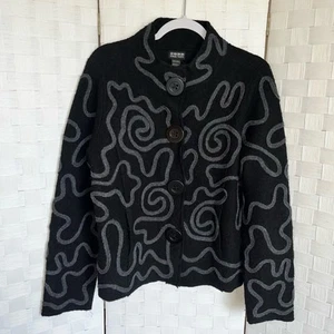 Nomadic Traders Women’s Button Snap Front 3D 100% Wool Jacket Size Medium Black - Picture 1 of 9