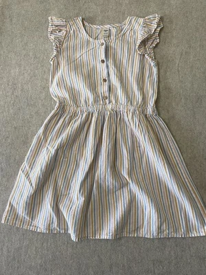 Oshkosh B'gosh Girls 1/2 Button-Down Sun  Dress 12 Pink orange blue white stripe - Image 1 of 4