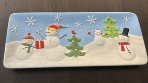 St. Nicholas Square “Oh What Fun” Rectangular Snowmen And Tree Platter/Tray - Picture 1 of 5