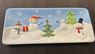 St. Nicholas Square “Oh What Fun” Rectangular Snowmen And Tree Platter/Tray - Image 1 of 4